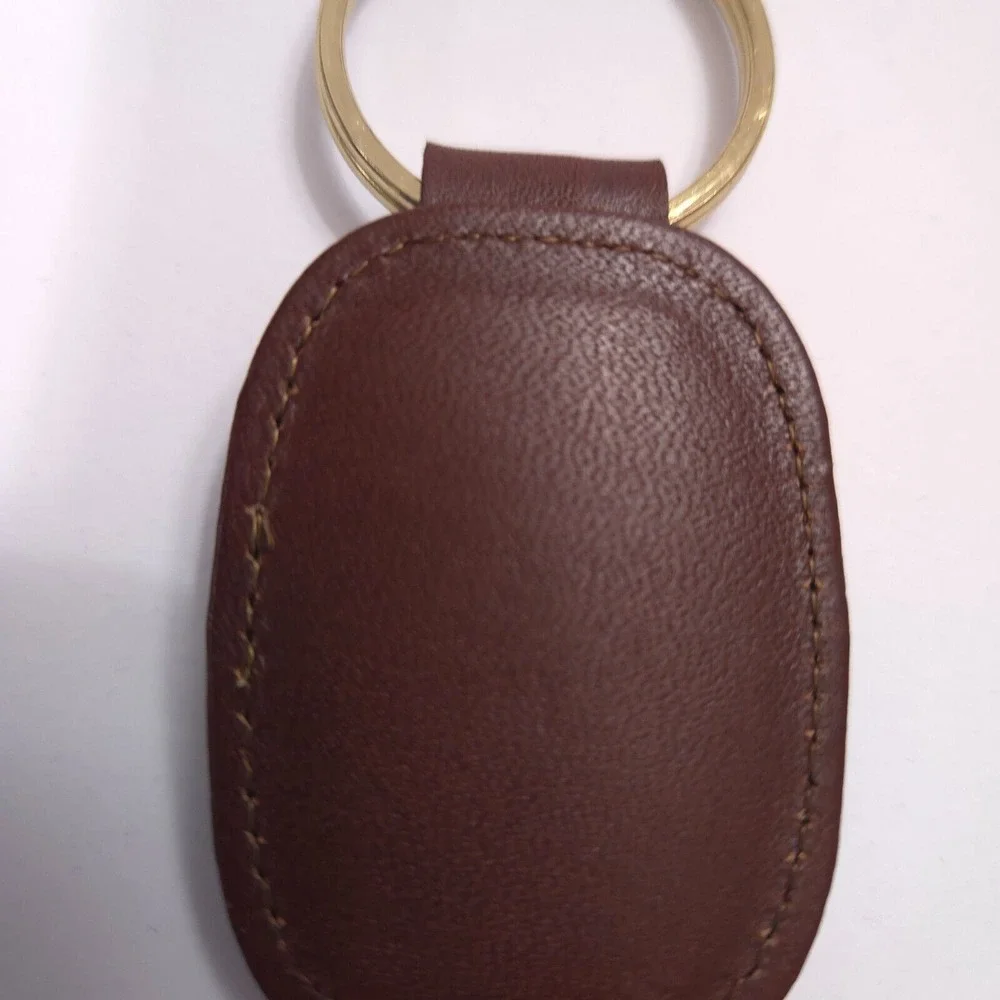 NICE Vintage Brown Leather‎ Gold Keychain Key Chain Ring Loop Holder Logo Tether